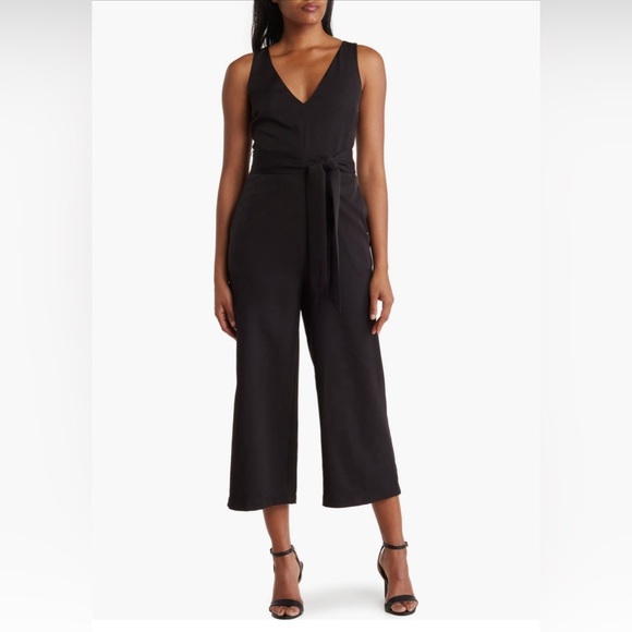 Sam Edelman Tie Waist Crop Wide Leg black Jumpsuit/size 8 - Picture 1 of 3